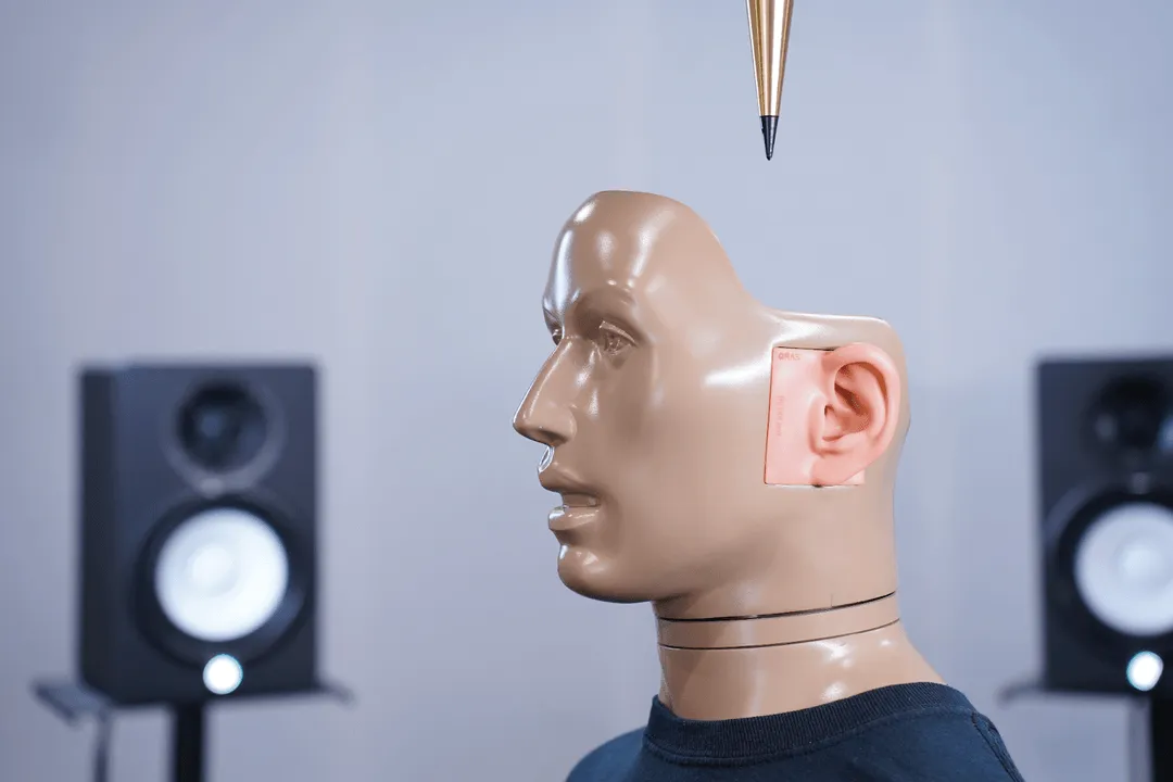 KEMAR acoustic manikin fitted with musician earplugs during testing