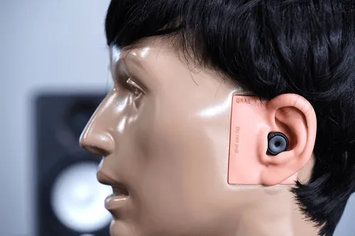 KEMAR acoustic manikin with musician earplugs in the HearAdvisor laboratory
